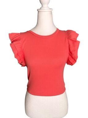 Zara Coral Ruffle Sleeve Coral Top Size M